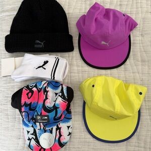 Lot of Puma Adult Hats, Black, Purple, Yellow Hat Set